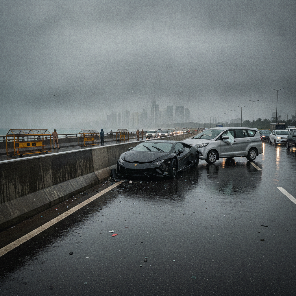 Porsche Crashes Into Divider and Ertiga on Mumbai Coastal Road