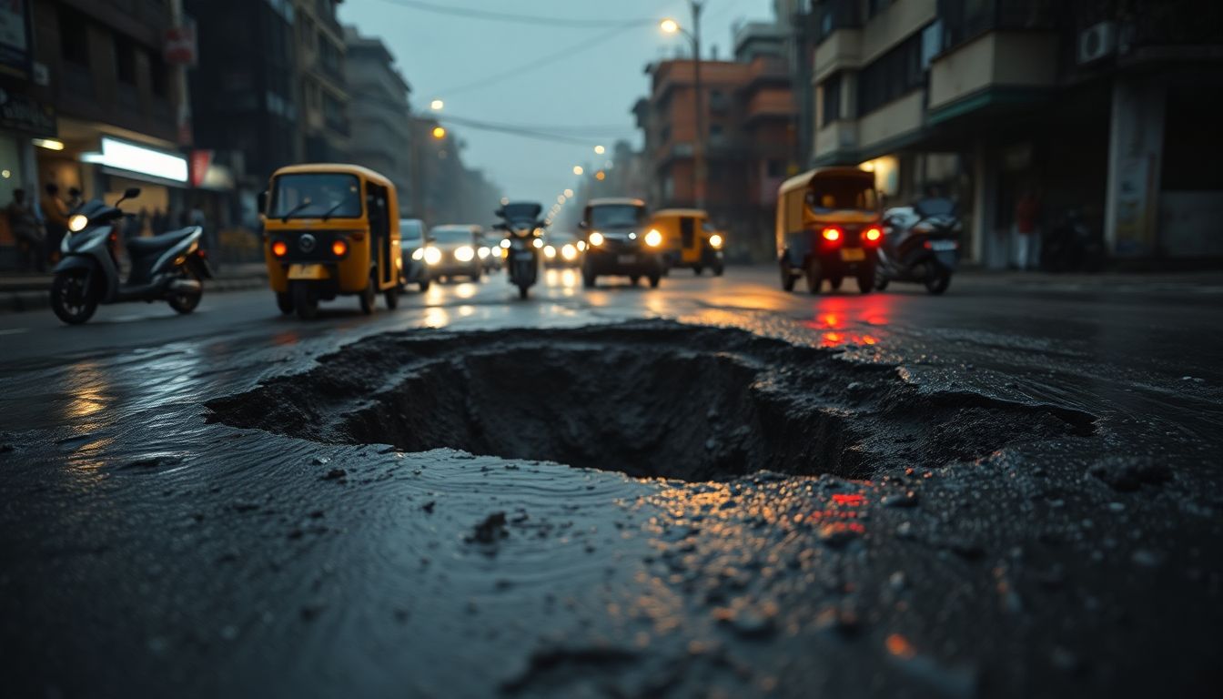 Three People On Motorcycle Fall Into Uncovered Pit In Kalyan Patri Pool