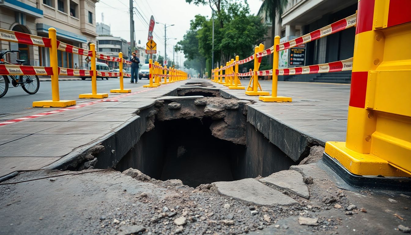 Footpath caves in on Village Road in Bhandup West plunging two two-wheelers into drain