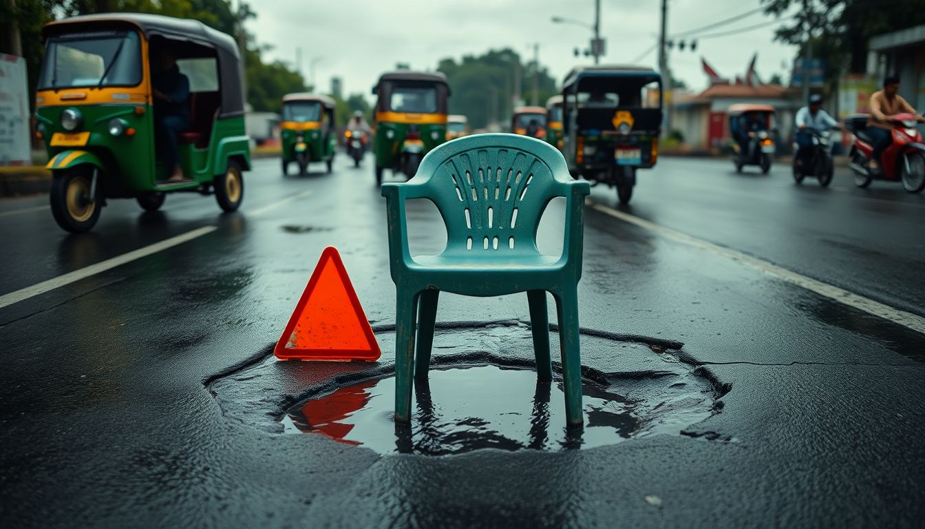 Malad West Residents Place Broken Chair Over Pothole To Warn Motorists On Marve Road