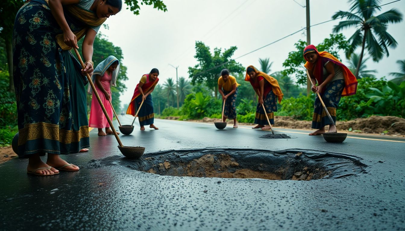 Lalthane Women Fill Potholes on Tandulwadi-Chahade Road, Prompting PWD Action