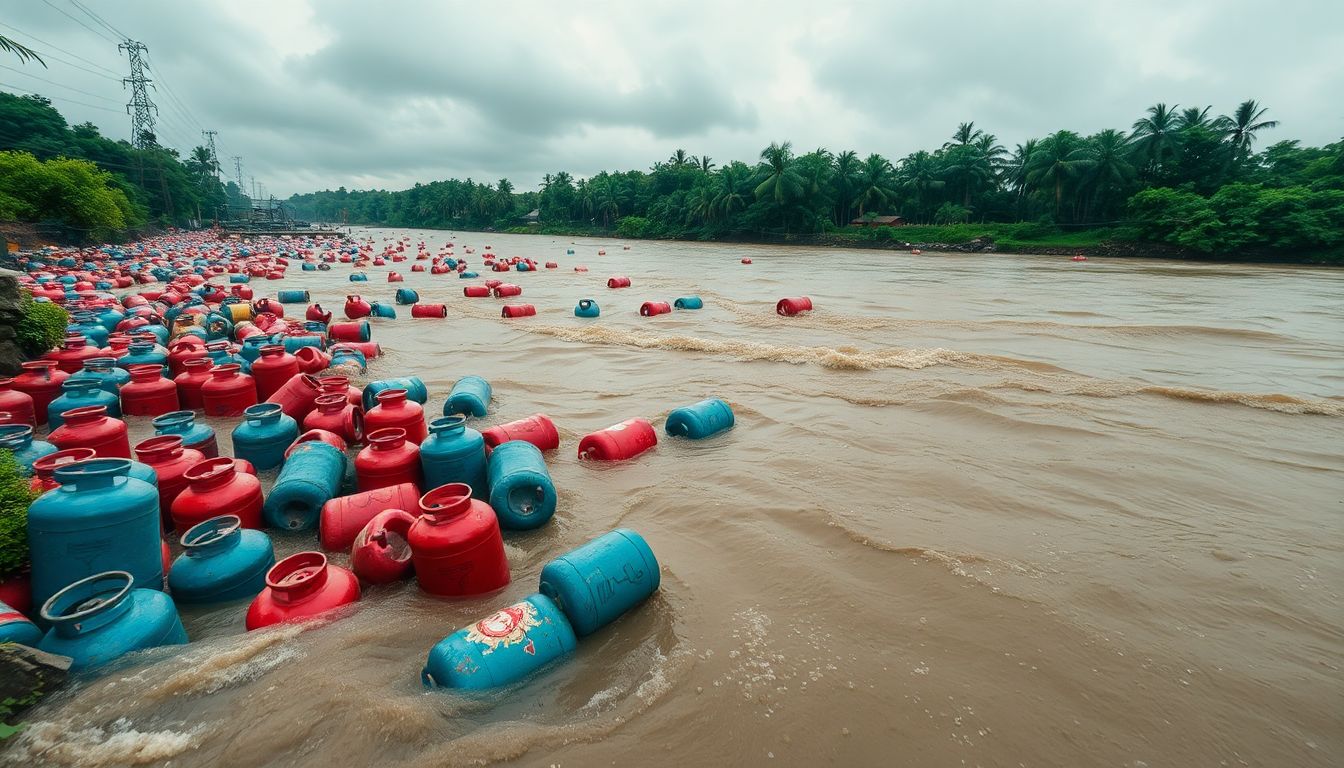 3000 HPCL LPG Cylinders Swept Into Patalganga River After Heavy Rain In Panvel