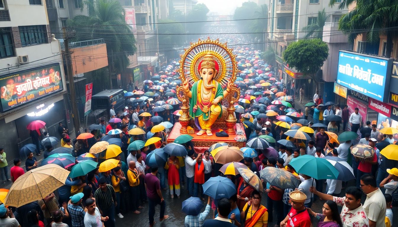Thousands of Devotees Brave Heavy Rain in Borivali for India's First Ganpati Aagman