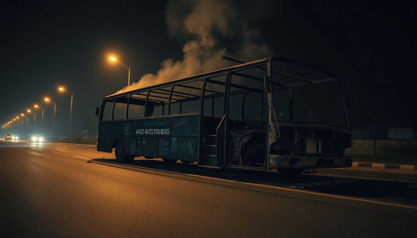 Parked tourist bus destroyed in midnight fire on Nashik Road in Bhiwandi