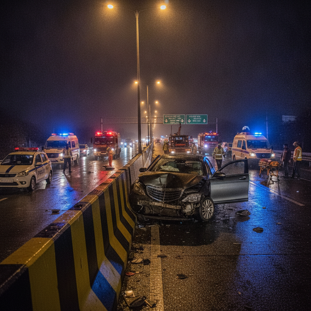 Two Killed After Speeding BMW Crashes Into Divider on Badlapur Highway