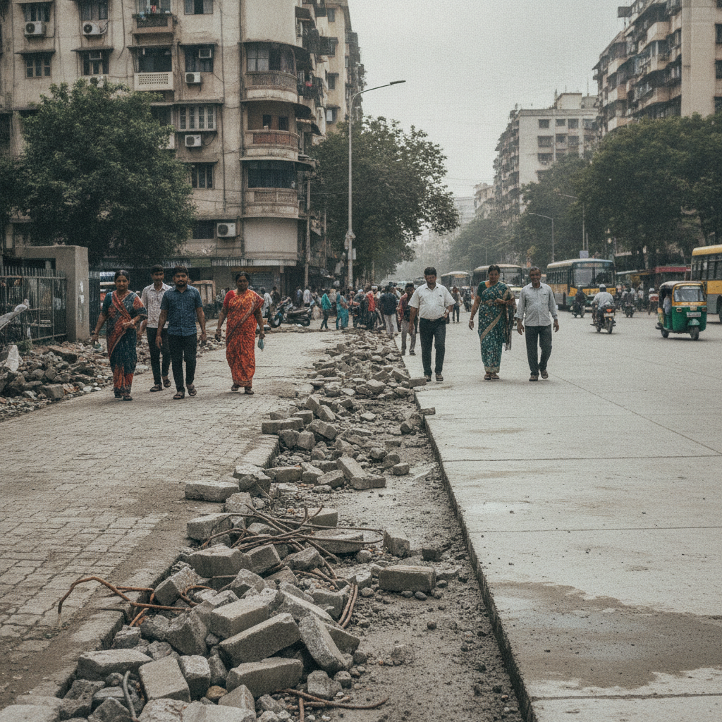 Dadar East Residents Flag Debris on Footpath After BMC Road Work