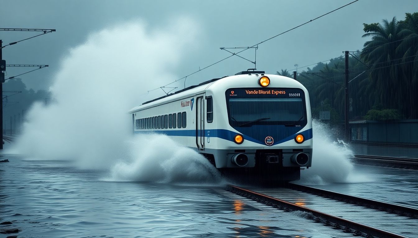 Vande Bharat Express navigates waterlogged tracks near Kanjur Marg amid heavy rains