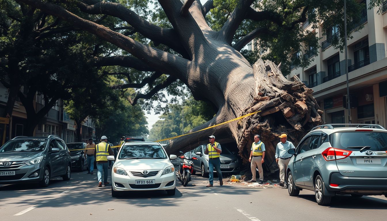 Two Injured, Four Vehicles Damaged as Peepal Tree Falls in Churchgate