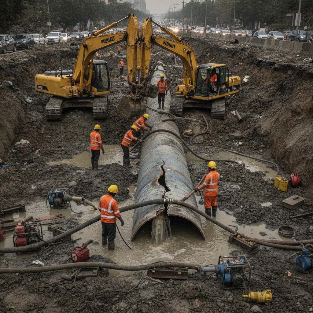 Major Pipeline Leak Near Teen Haath Naka in Thane Disrupts Water Supply