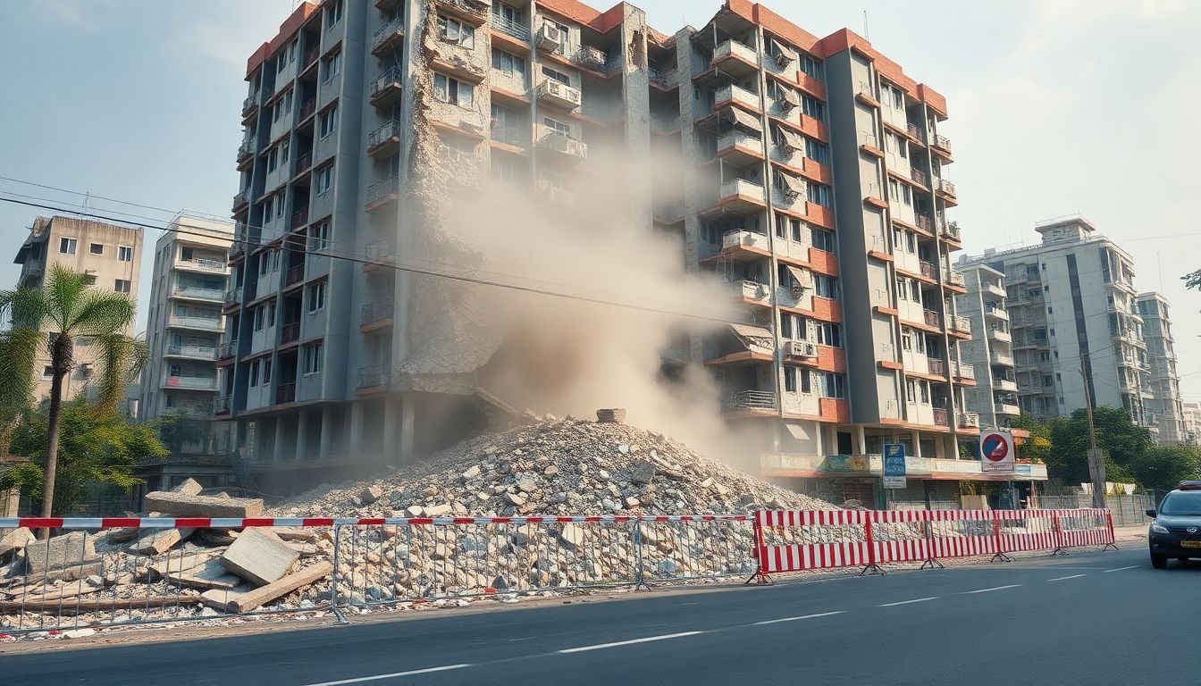 Vinayak Darshan building portion collapses onto road during demolition in Kalyan West