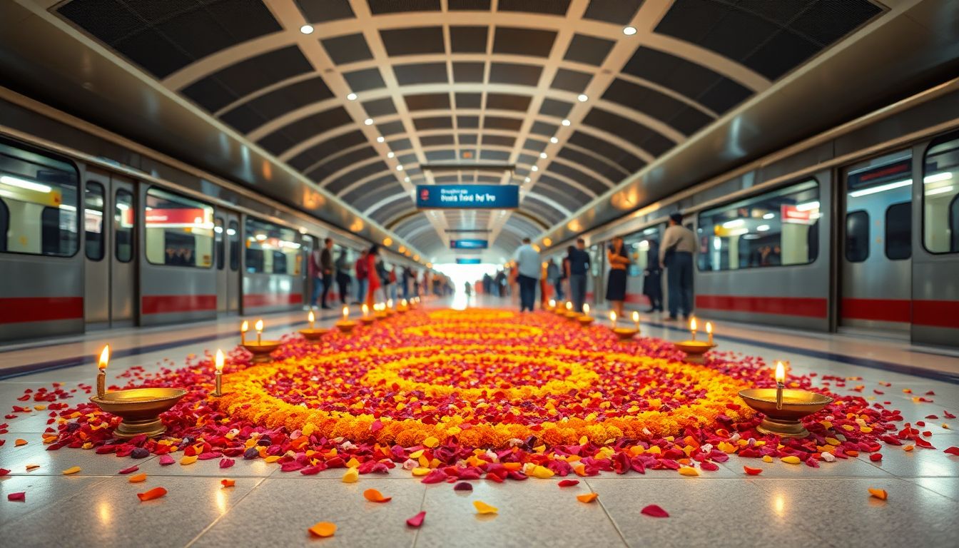 Andheri Metro Station Features Vibrant Pookalam Ahead of Thiru Onam