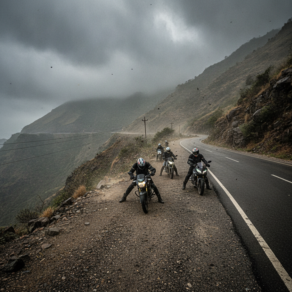 Strong Winds At Malshej Ghat Force Bikers To Stop On Kalyan-Ahmednagar Highway