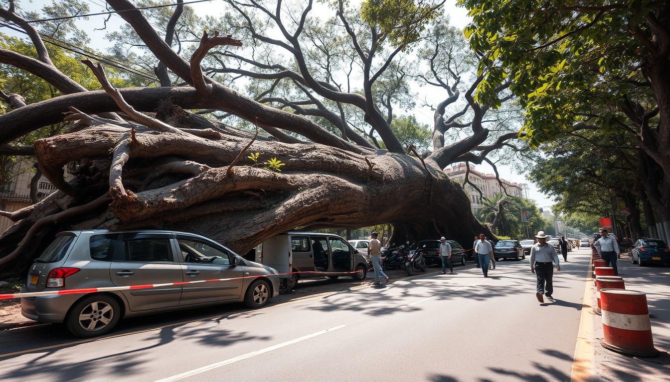 Two Injured After Banyan Tree Falls on Four Vehicles in Churchgate