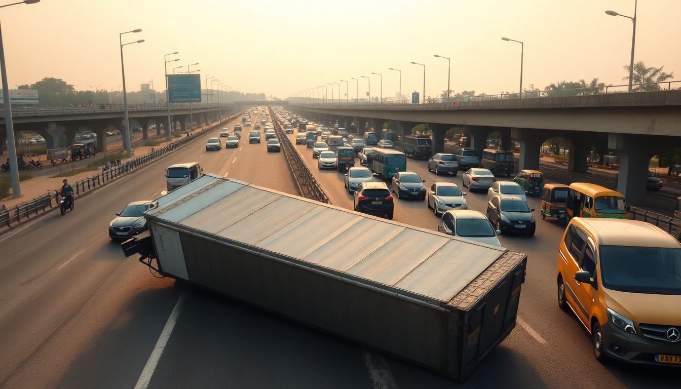 Overturned Truck Near Chunabhatti Triggers Two-Hour Traffic Delay