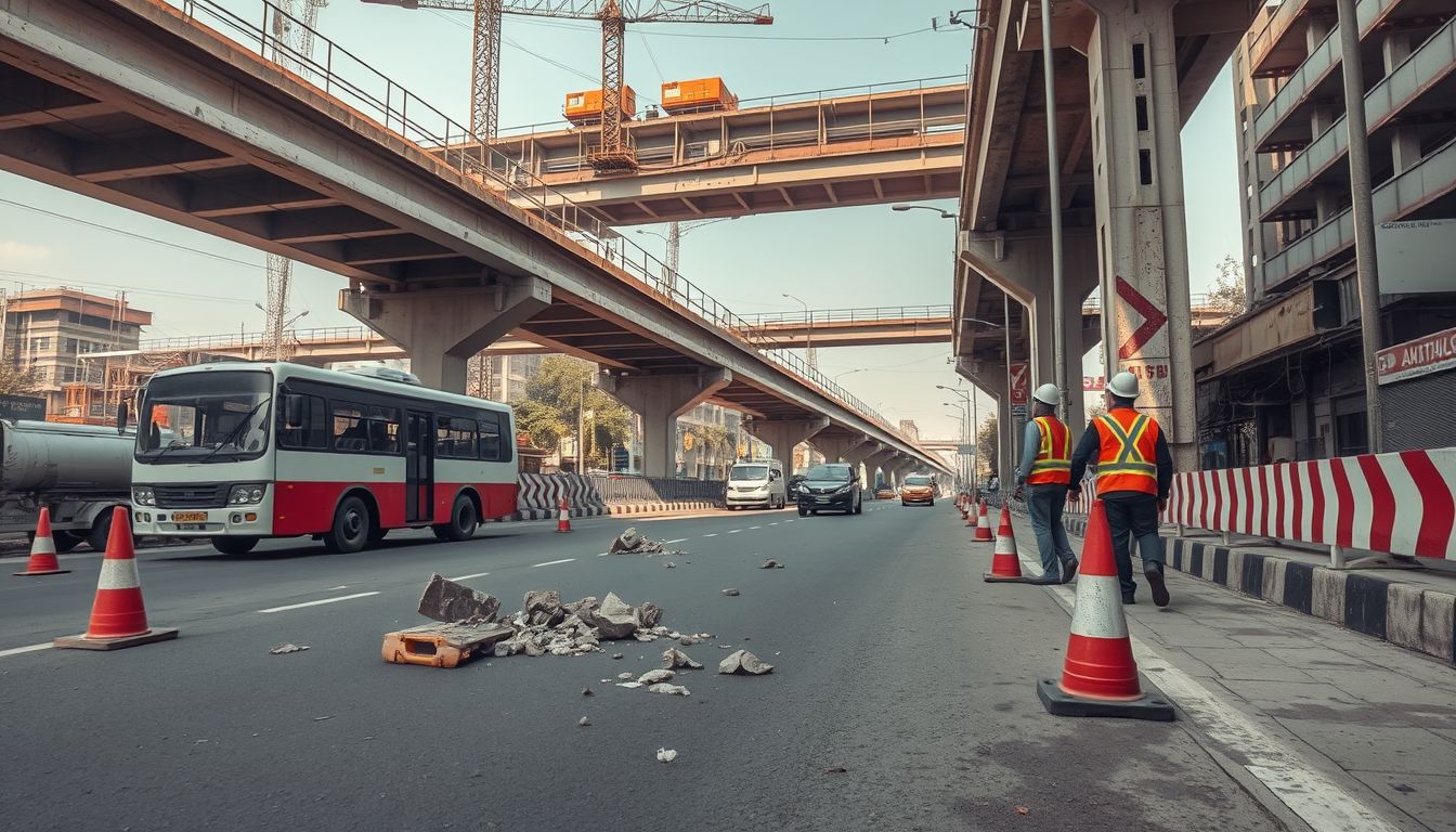 Rock Falls from Bhayandar Metro Work Site onto Vehicle Carrying School Students