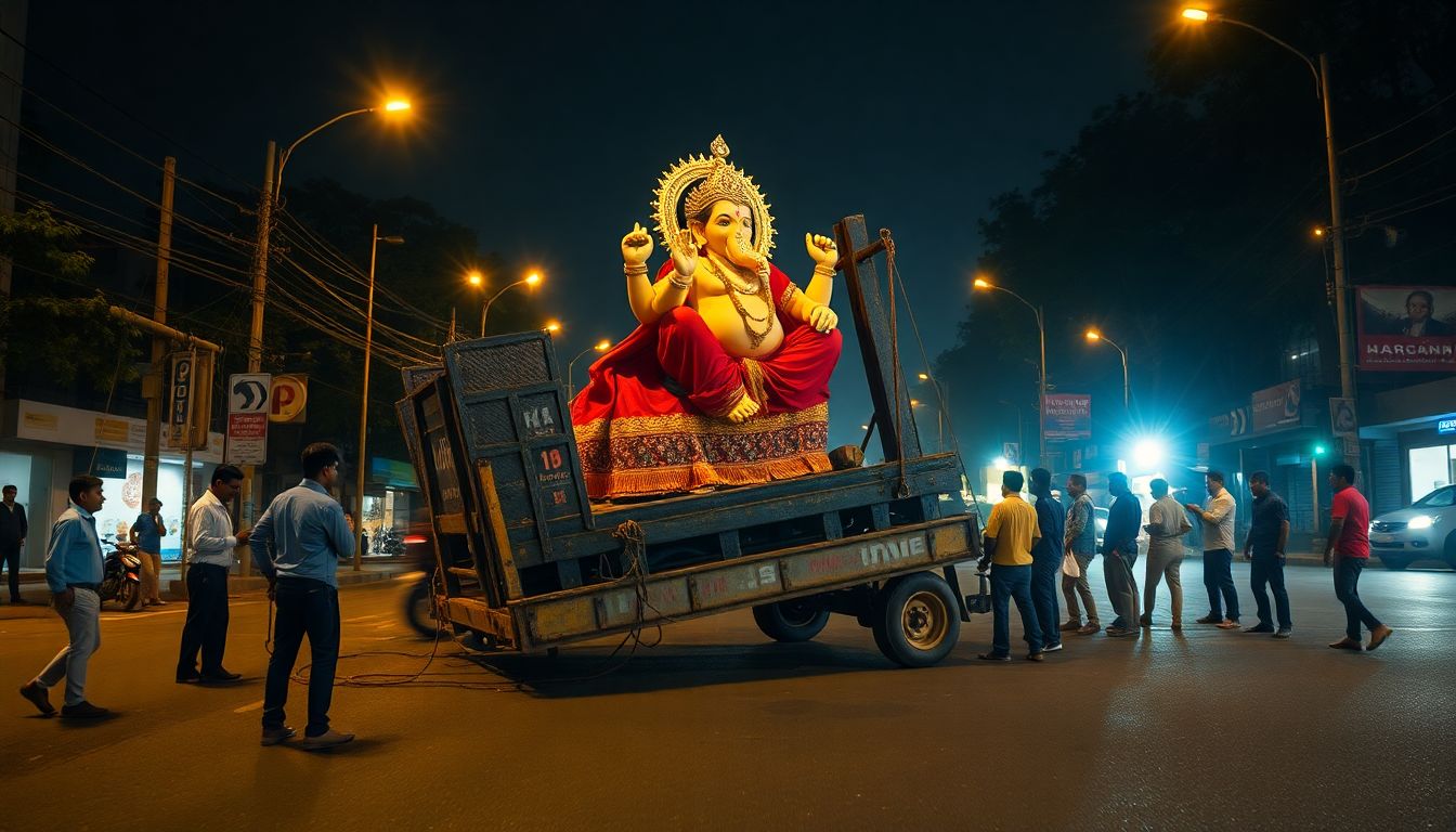 Major Accident Averted in Mumbra as Ganesh Idol Trolley Skids