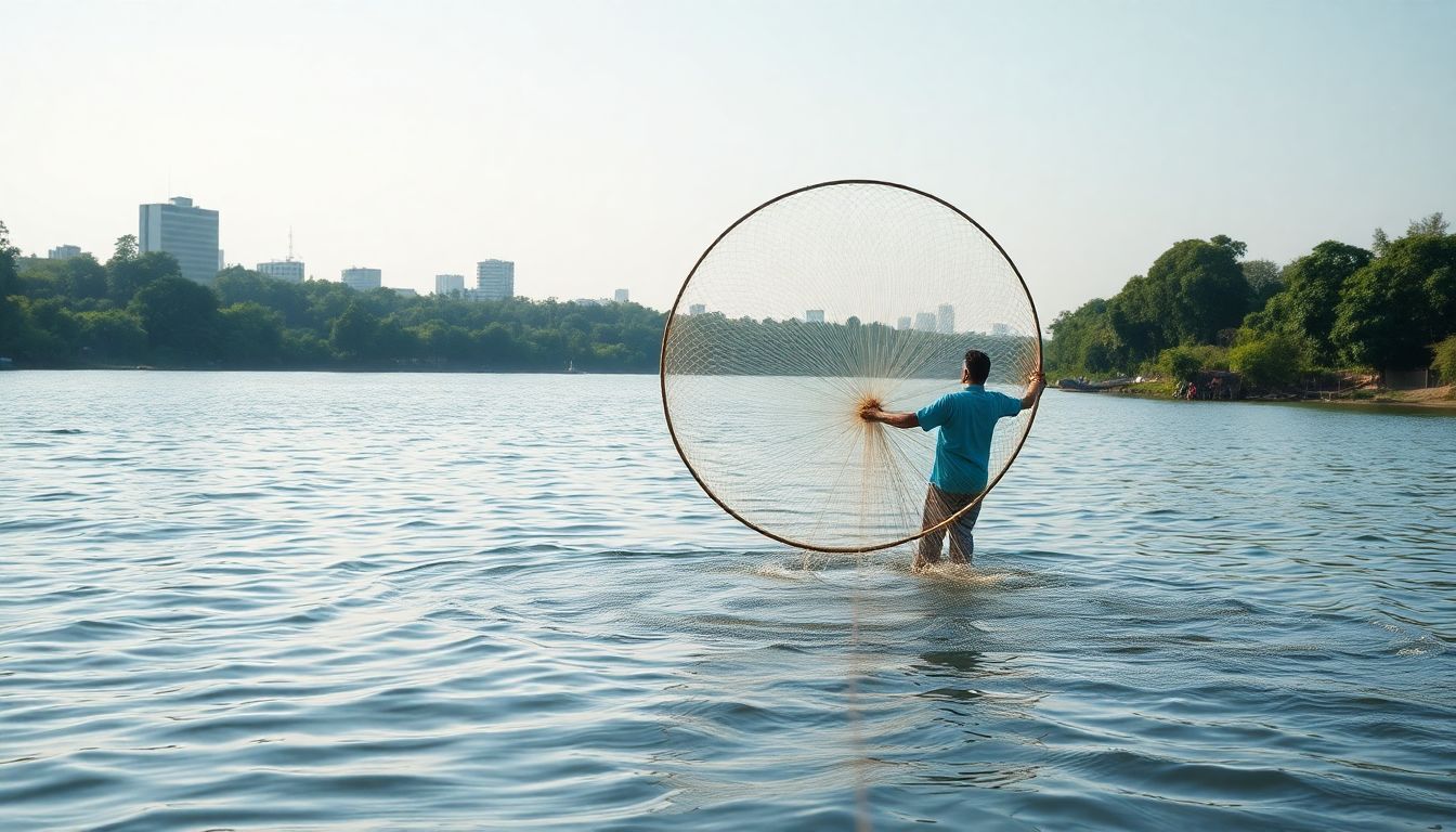 Fisherman Spotted Using Large Net to Catch Fish in Dahisar River