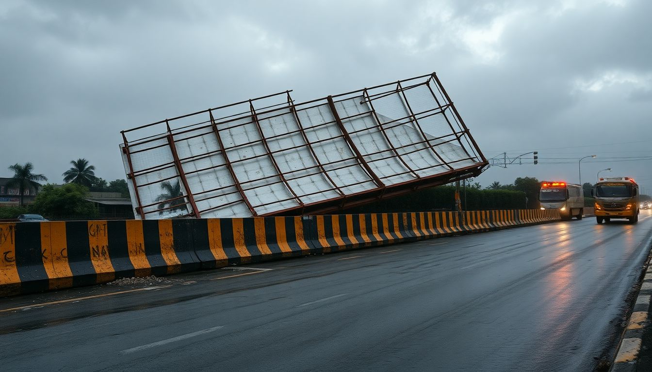 Massive Hoarding Collapses on Pokhran Road No. 2 in Thane Amid Heavy Winds