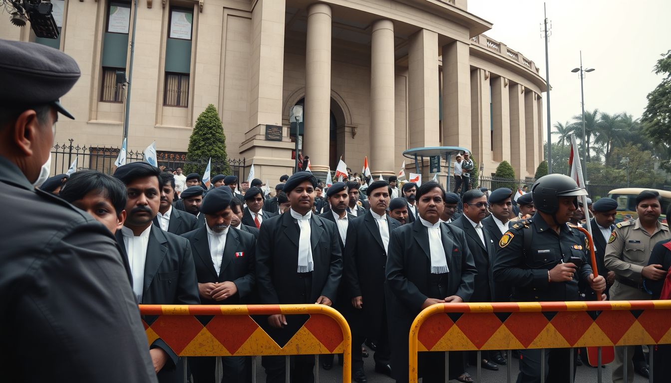 Lawyers Protest Outside Bar Council Office Demanding Chairman Manan Mishra's Resignation