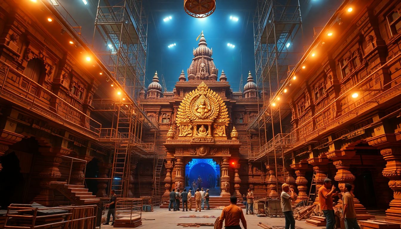 Lalbaugcha Raja Pandal Preparations Reveal Temple Theme and Trishul