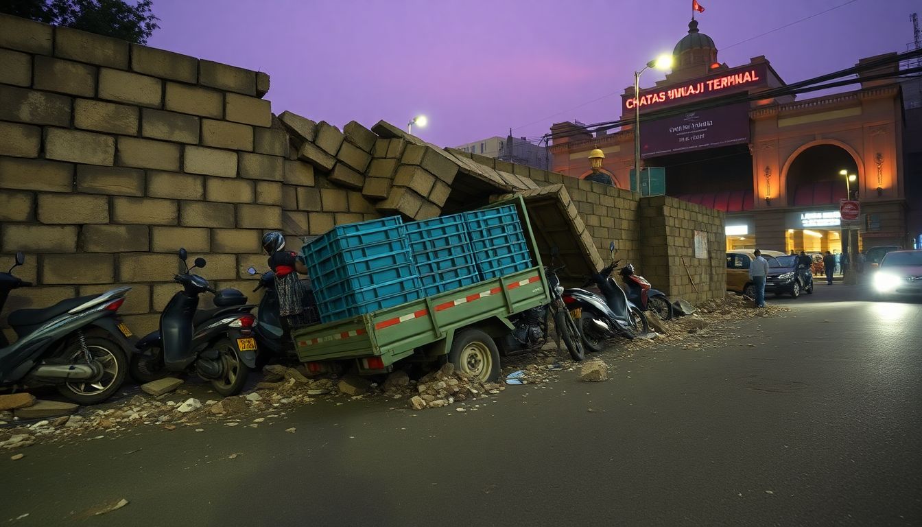 Wall Collapses Outside CSMT Platform 13, Damaging Vehicles