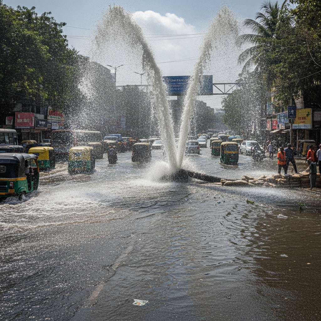 Water Pipeline Burst Floods Link Road in Andheri West, Disrupts Supply