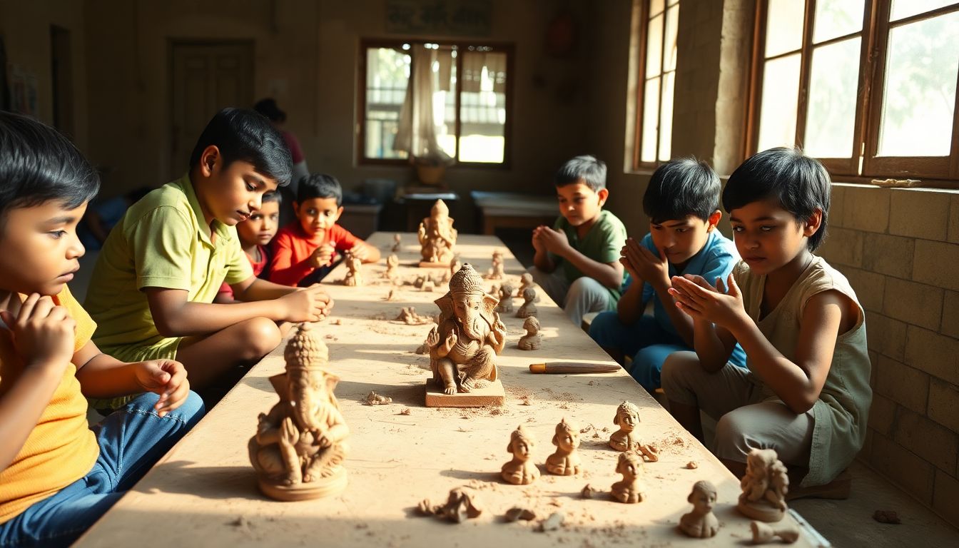 Kalyan Children Craft Eco-Friendly Shadu Clay Ganesha Idols Ahead of Festival
