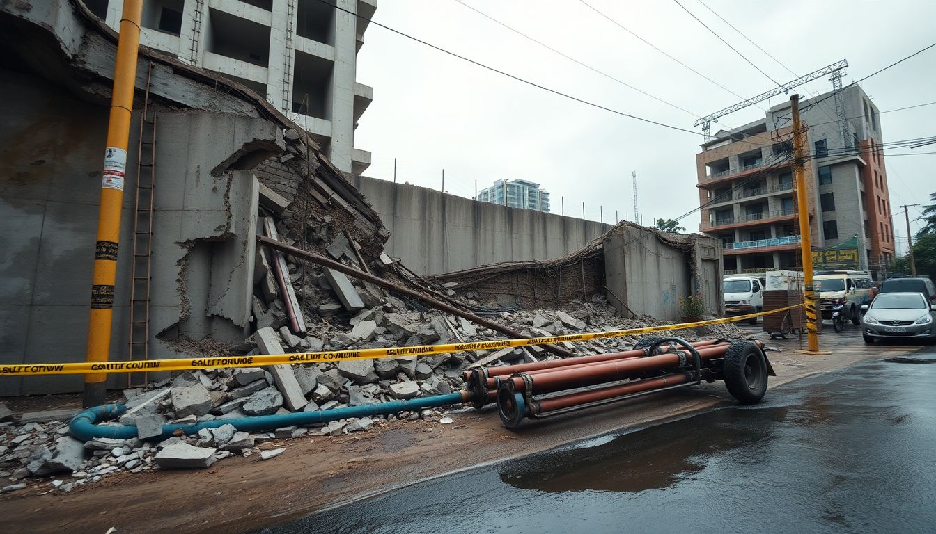 Bhiwandi building wall collapse damages local utility pipelines