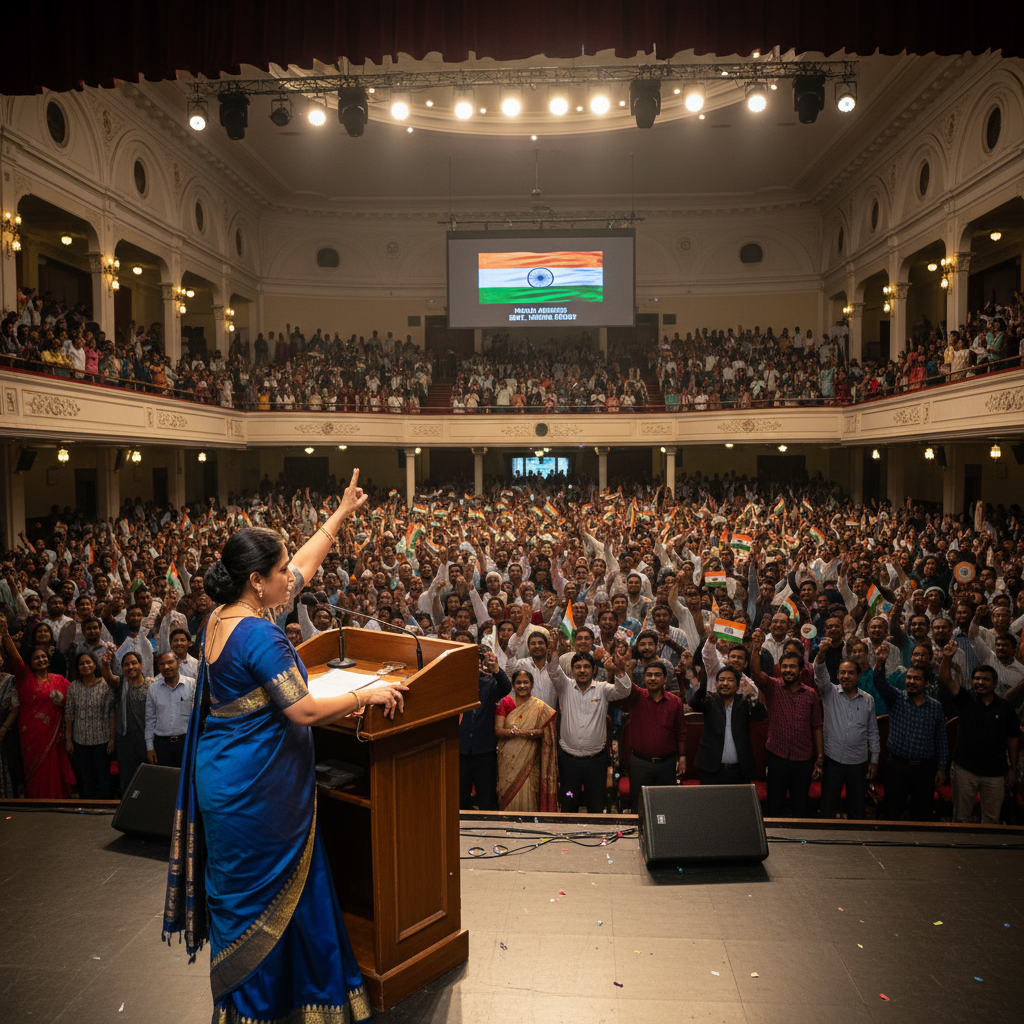 Sunetra Pawar Addresses NCP Foundation Day at Shanmukhananda Hall