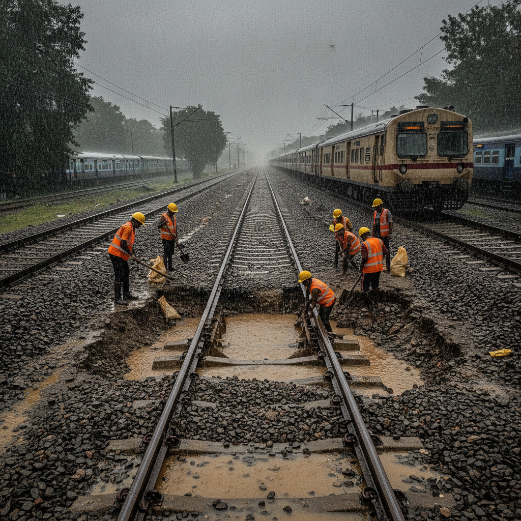 Monsoon rain disrupts Thane Trans-Harbour trains after track cave-in