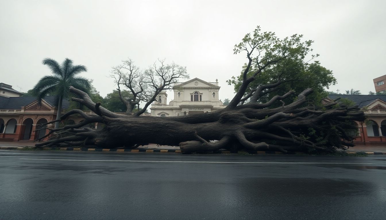 Massive tree collapses outside JB Vachha School in Dadar amid heavy rain