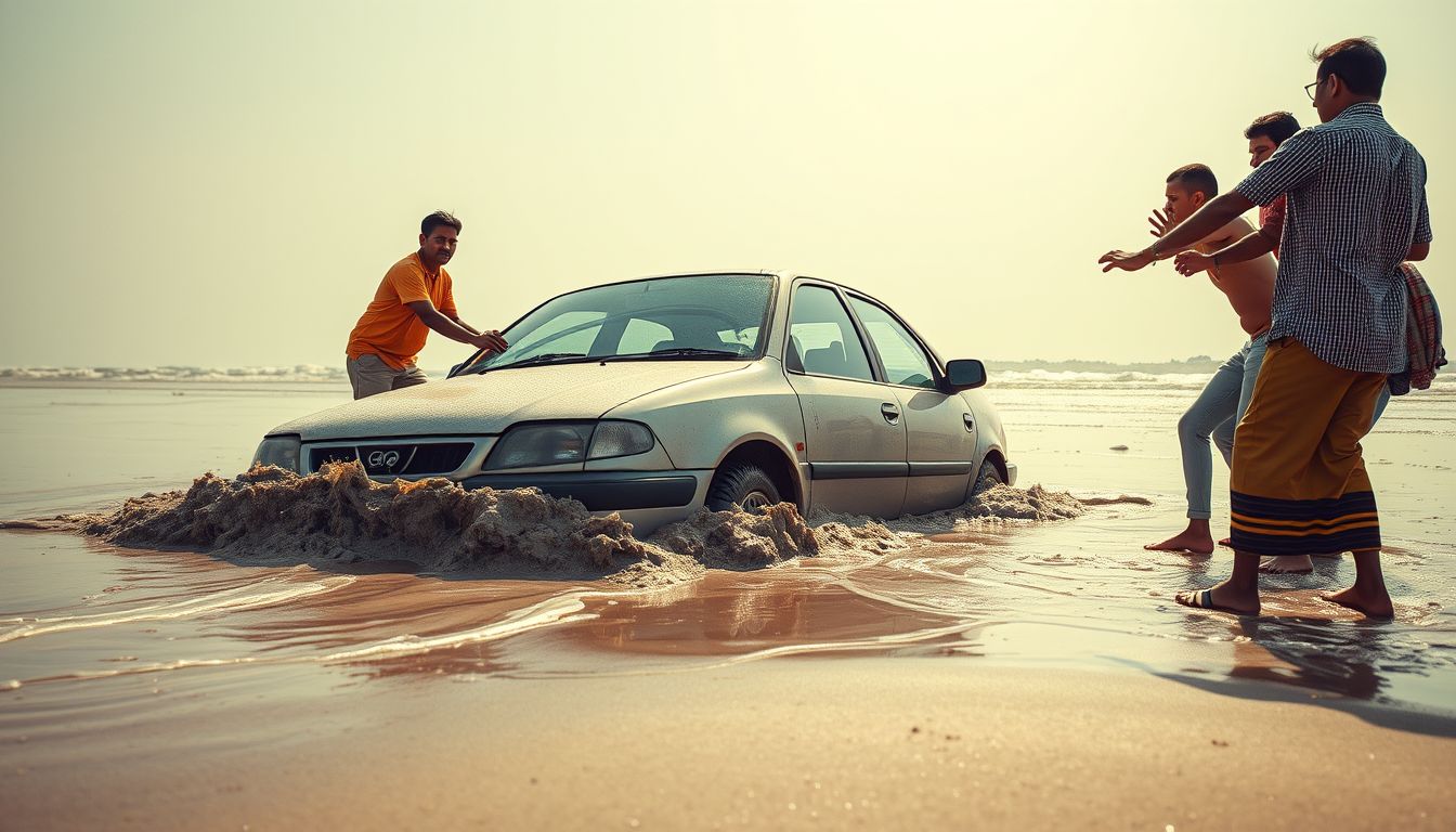 Locals Rescue Tourist Car Trapped in Rising Tide at Kalamb Beach in Virar West