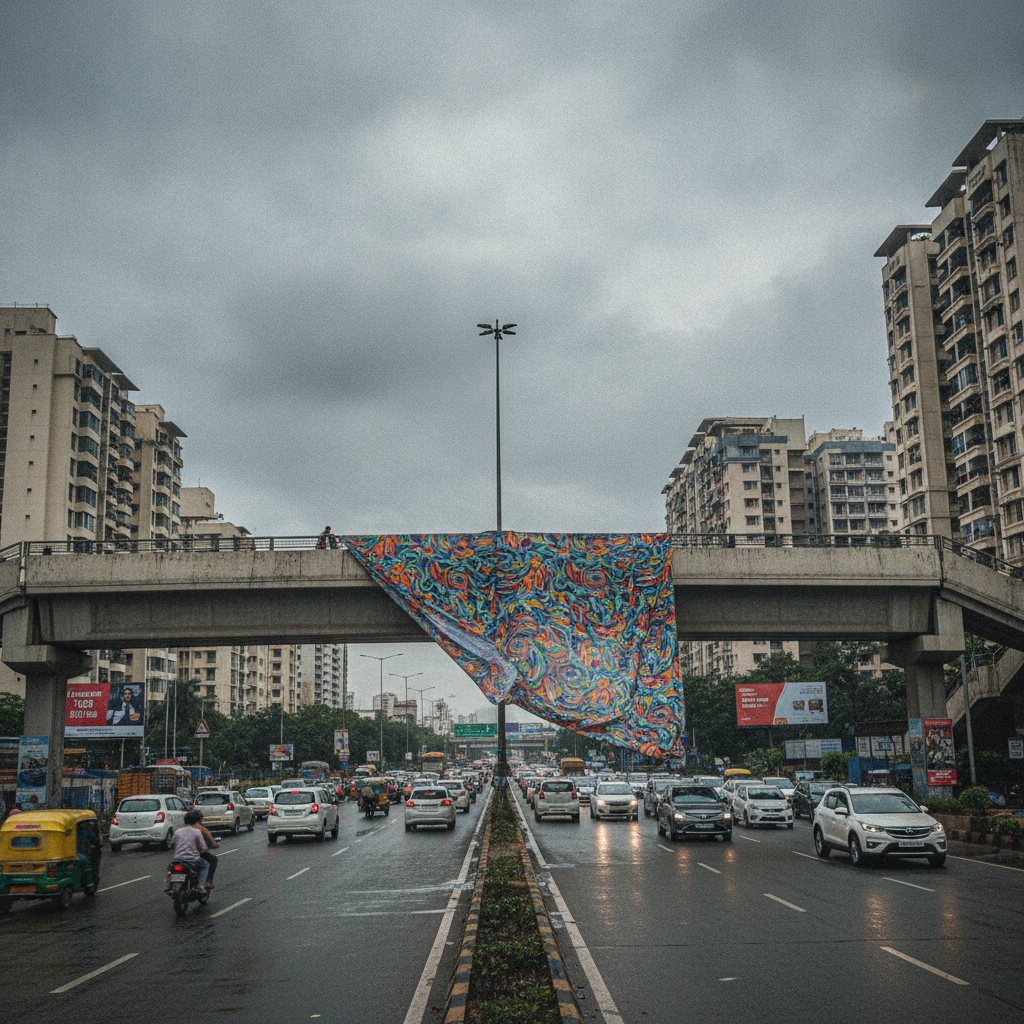 Birthday banner collapses onto moving motorcyclist at Teen Hath Naka in Thane