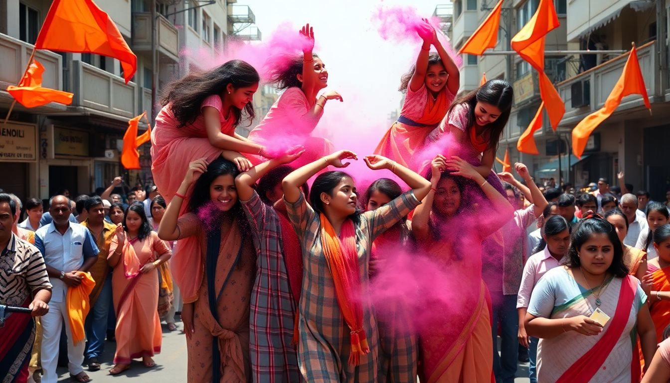 Girls Form Human Pyramid for Dahi Handi Tribute at Parel Cha Vighnaharta Procession